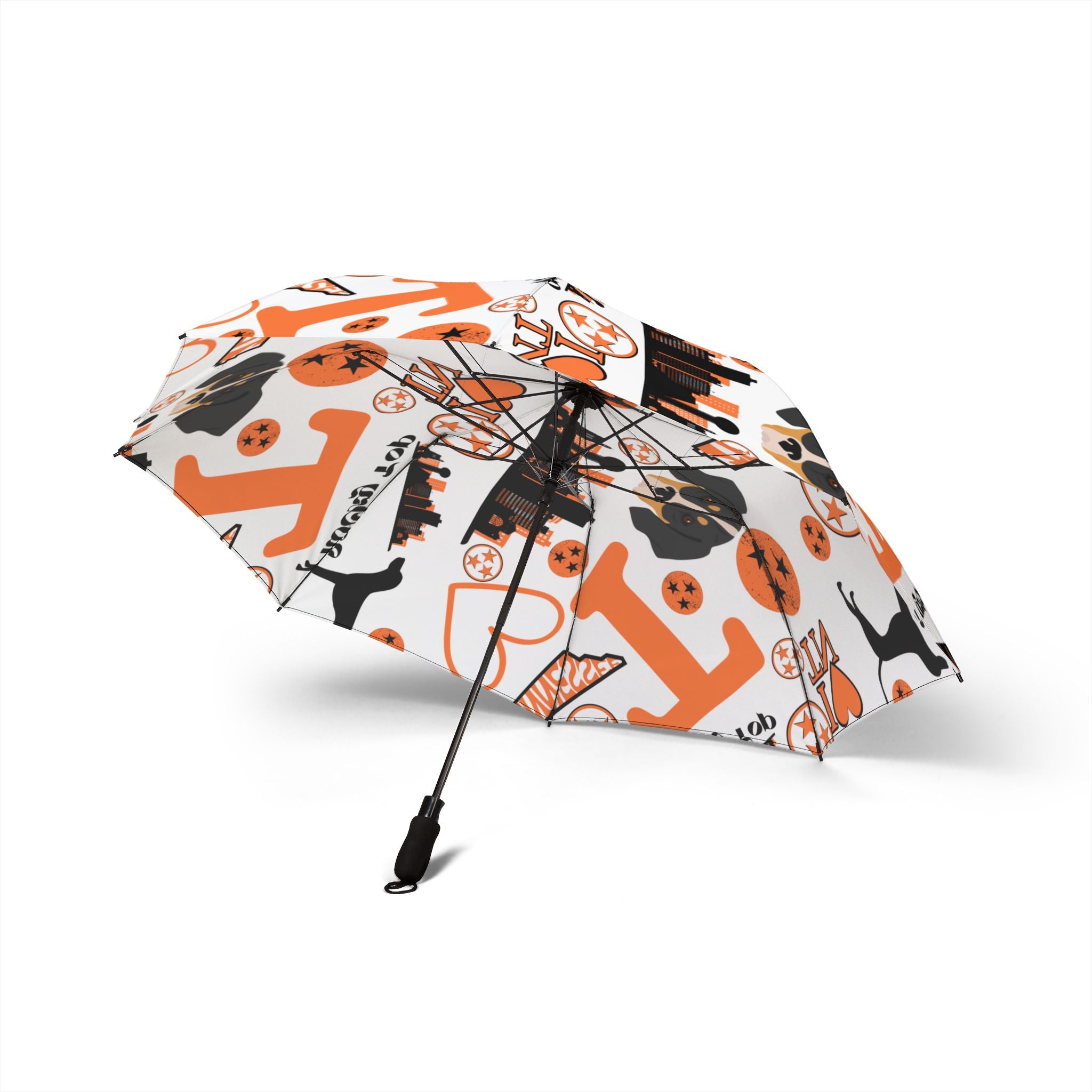 TN Vol lover Foldable Umbrella — Orange Black Pattern, Semi-Automatic Travel Umbrella