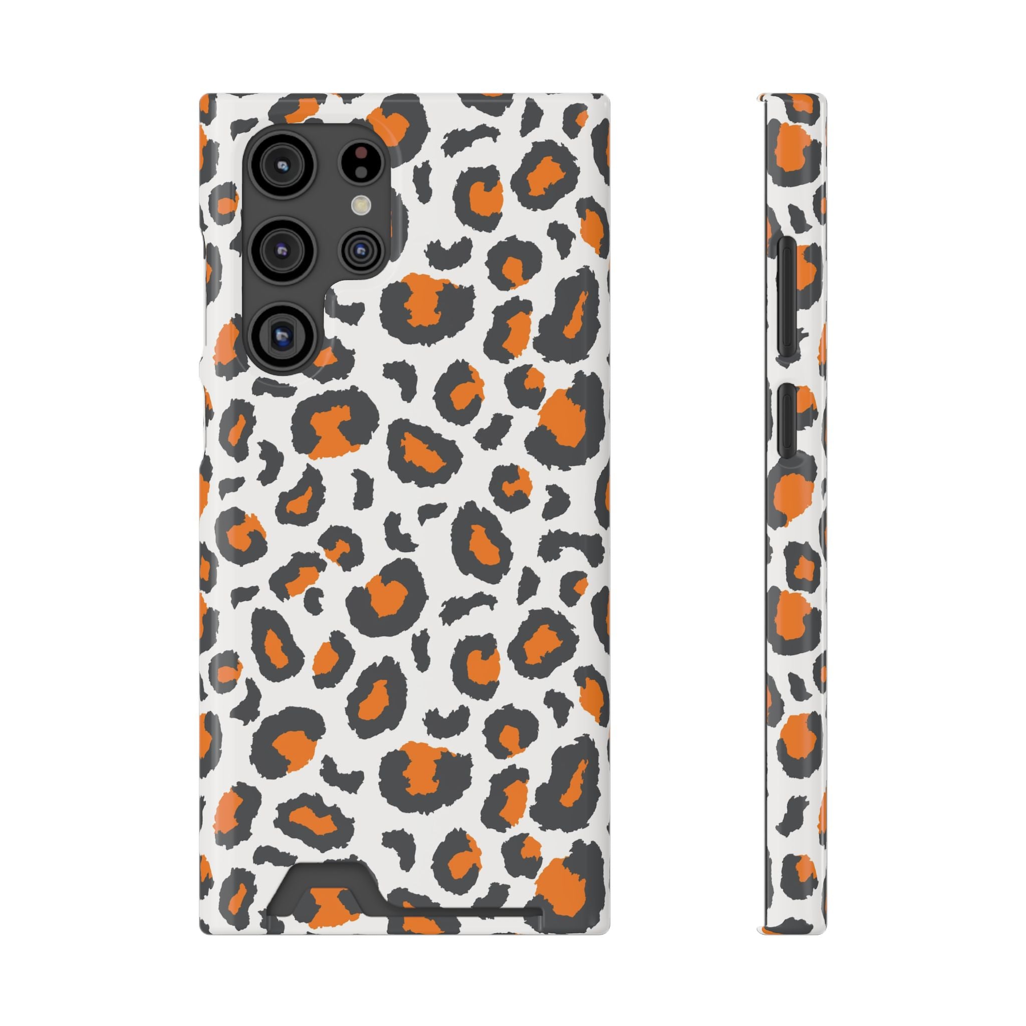 Orange white and grey cheetah print Phone Case With Card Holder, Tennessee Vols colors phone case