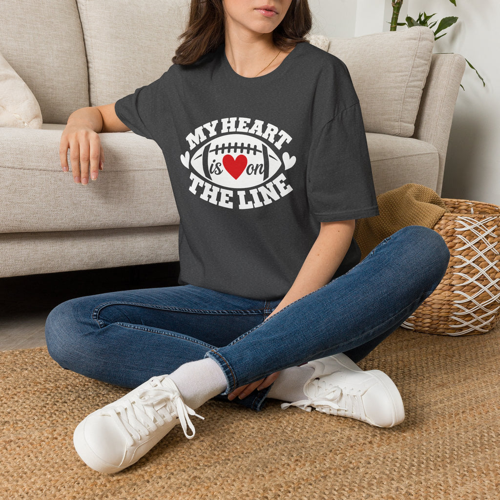 My Heart Is On The Line Football T-Shirt — Heart & Football Fan Tee