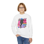 Youth Crewneck Sweatshirt - Retro Glam Lightning Bolt Graphic with 'Queen' Pop Art