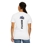Mom Cheer support T-Shirt — "MOM" with Blue bow & Personalized Back Print
