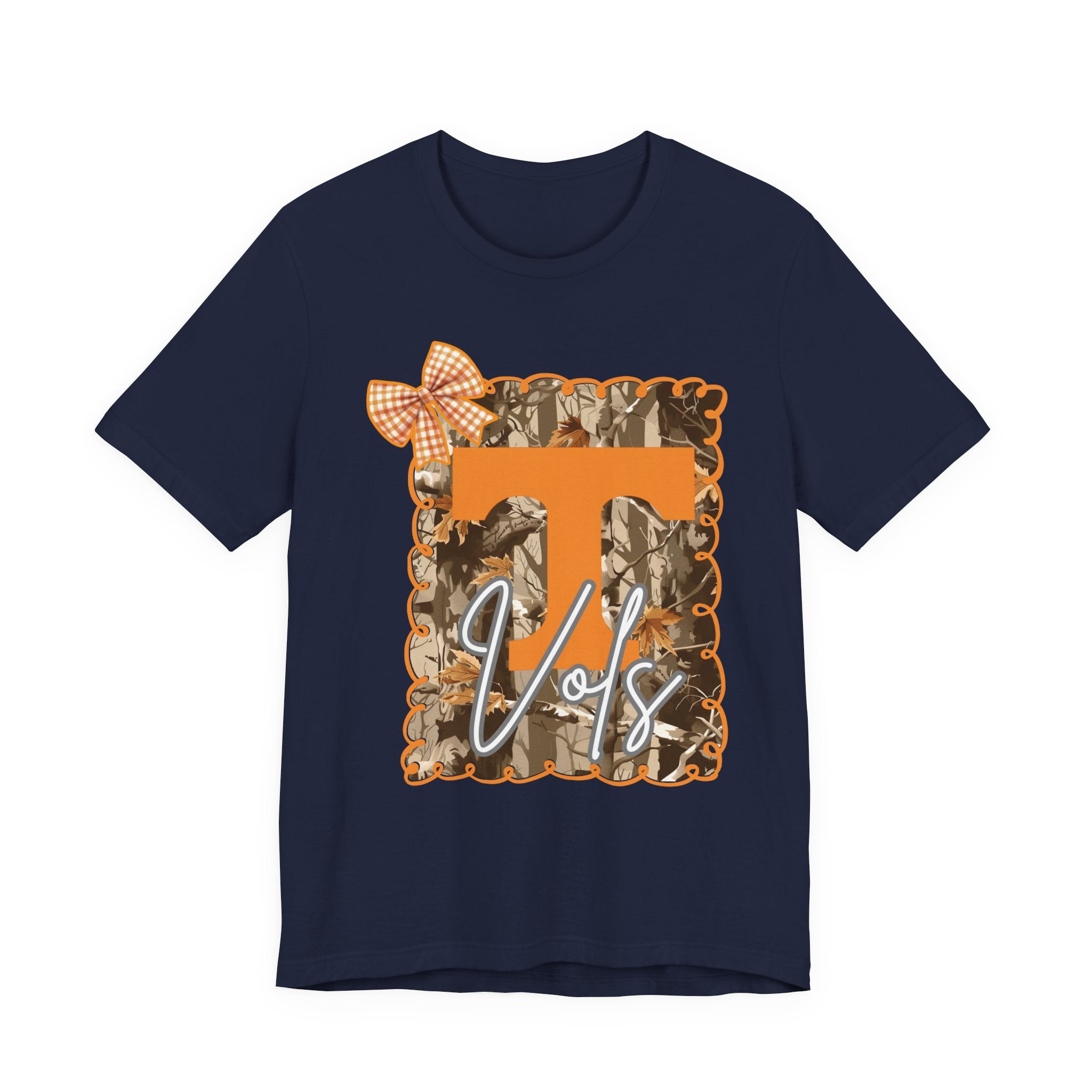 Vols T-Shirt | Orange T monogram, camo frame, gingham bow TN Vols football gift
