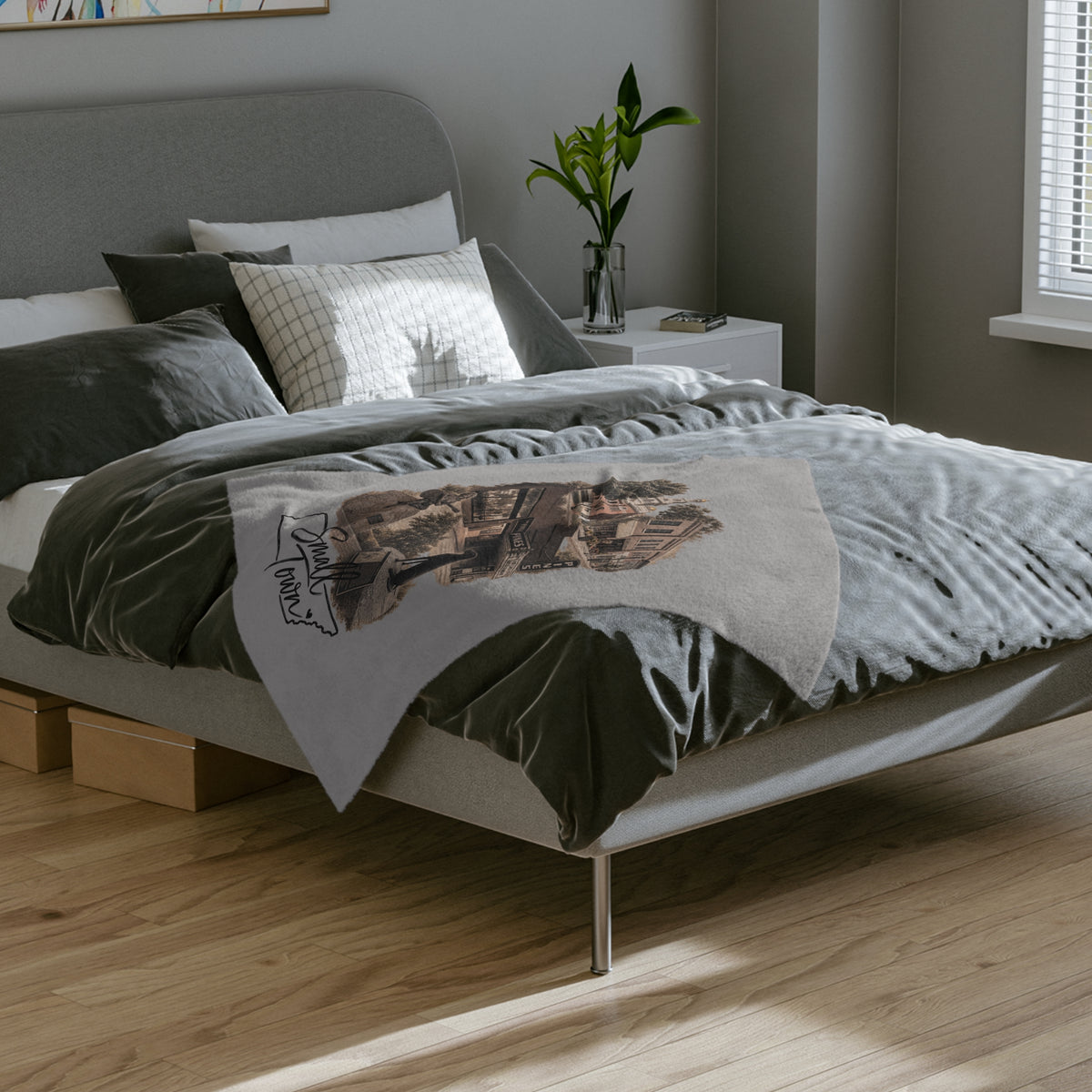 Small Town Dolly Sevierville TN Velveteen Microfiber Blanket | Townscape nostalgia throw
