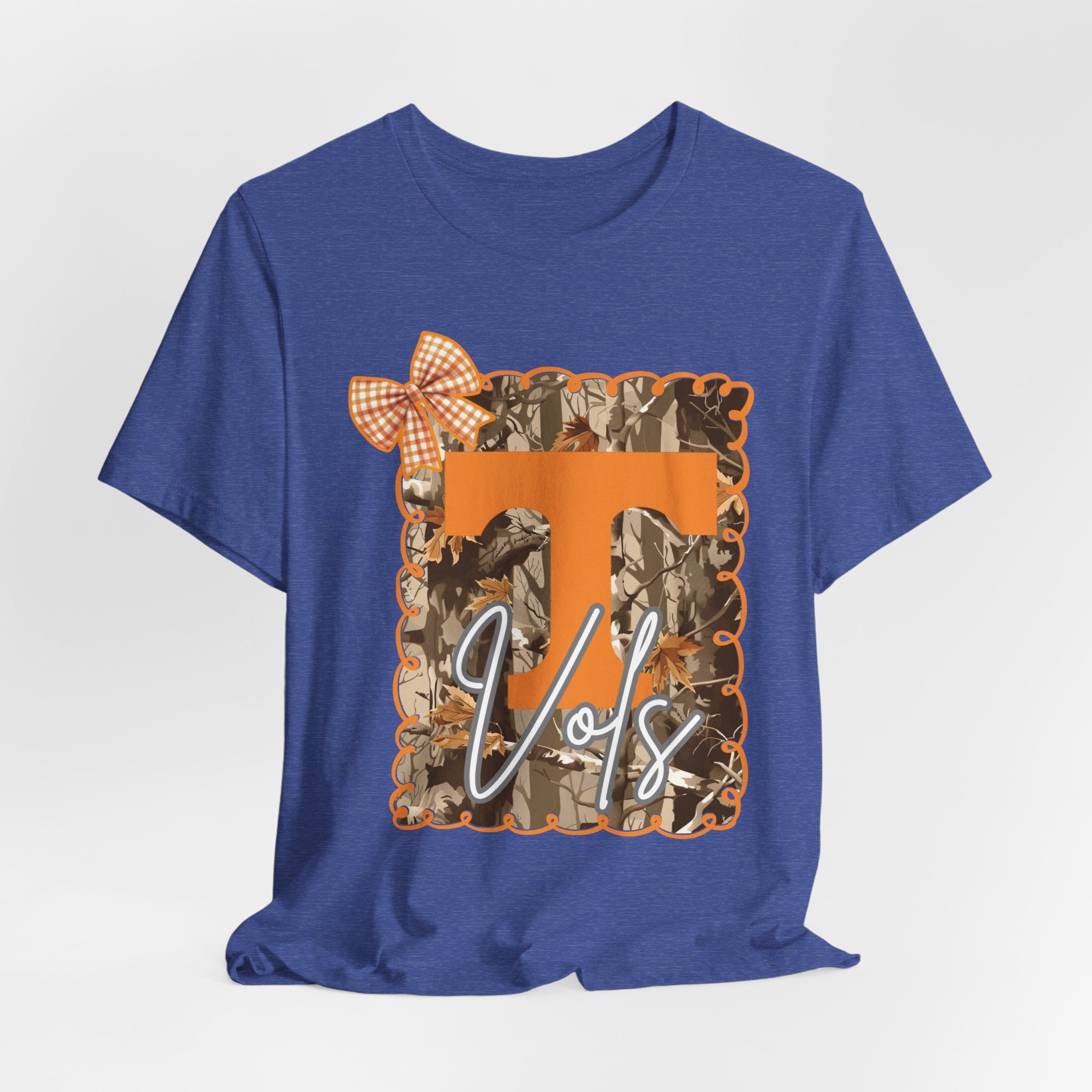 Vols T-Shirt | Orange T monogram, camo frame, gingham bow TN Vols football gift