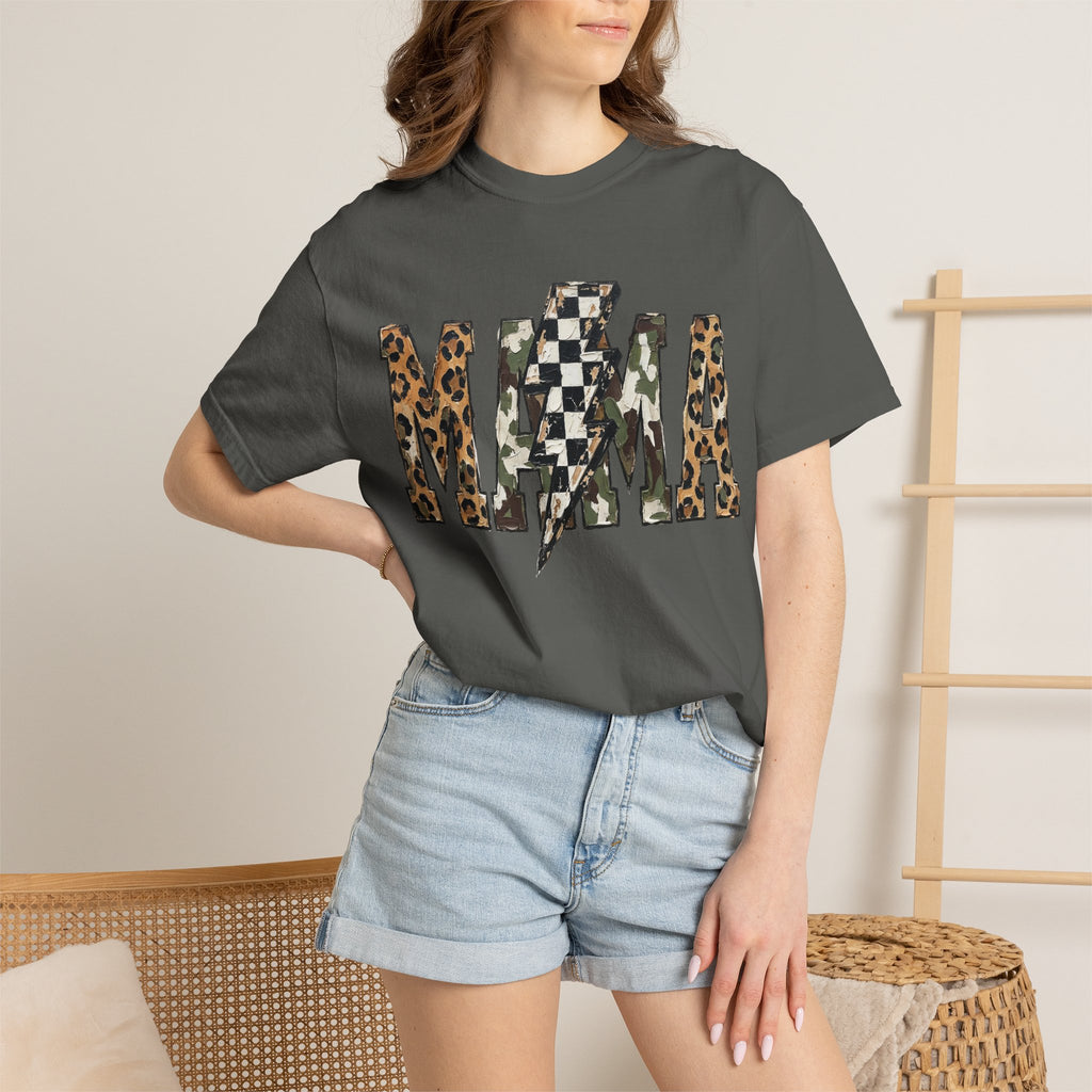 MAMA Lightning Bolt Leopard Check T-Shirt | Mama Tee