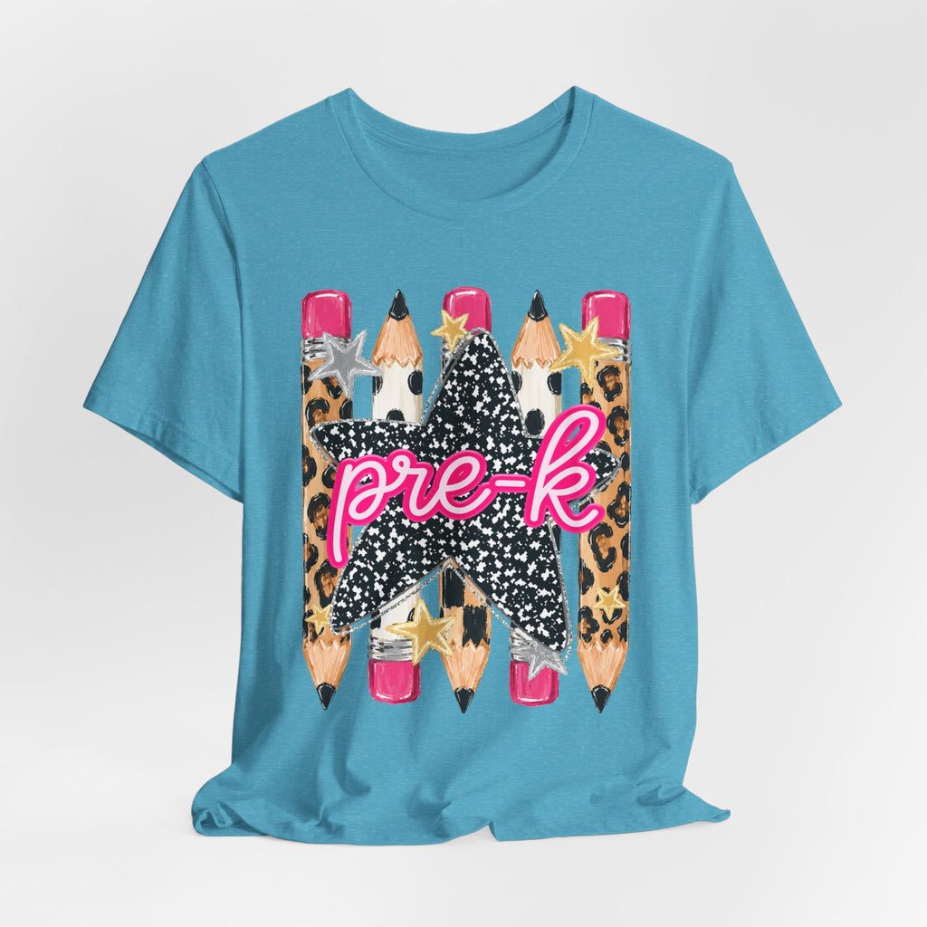 Pre-K Star Pencil T-Shirt — Cute Leopard School Teacher Tee