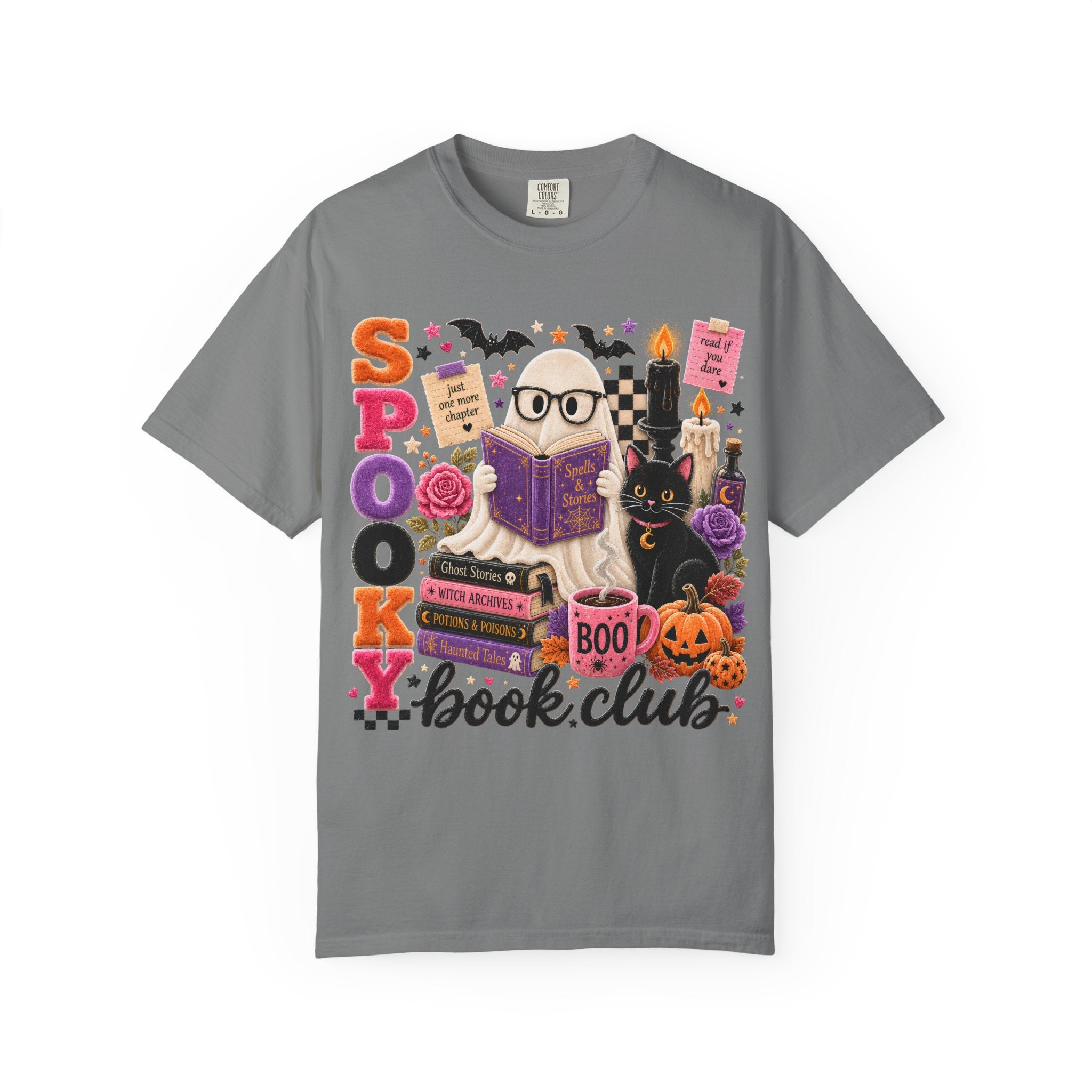 Spooky Book Club T-shirt | Halloween Reading Cat Owl Pumpkin