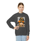 Youth Crewneck Sweatshirt — Cheerful Mascot ‘Go Vols’ Leopard Print Kids Pullover