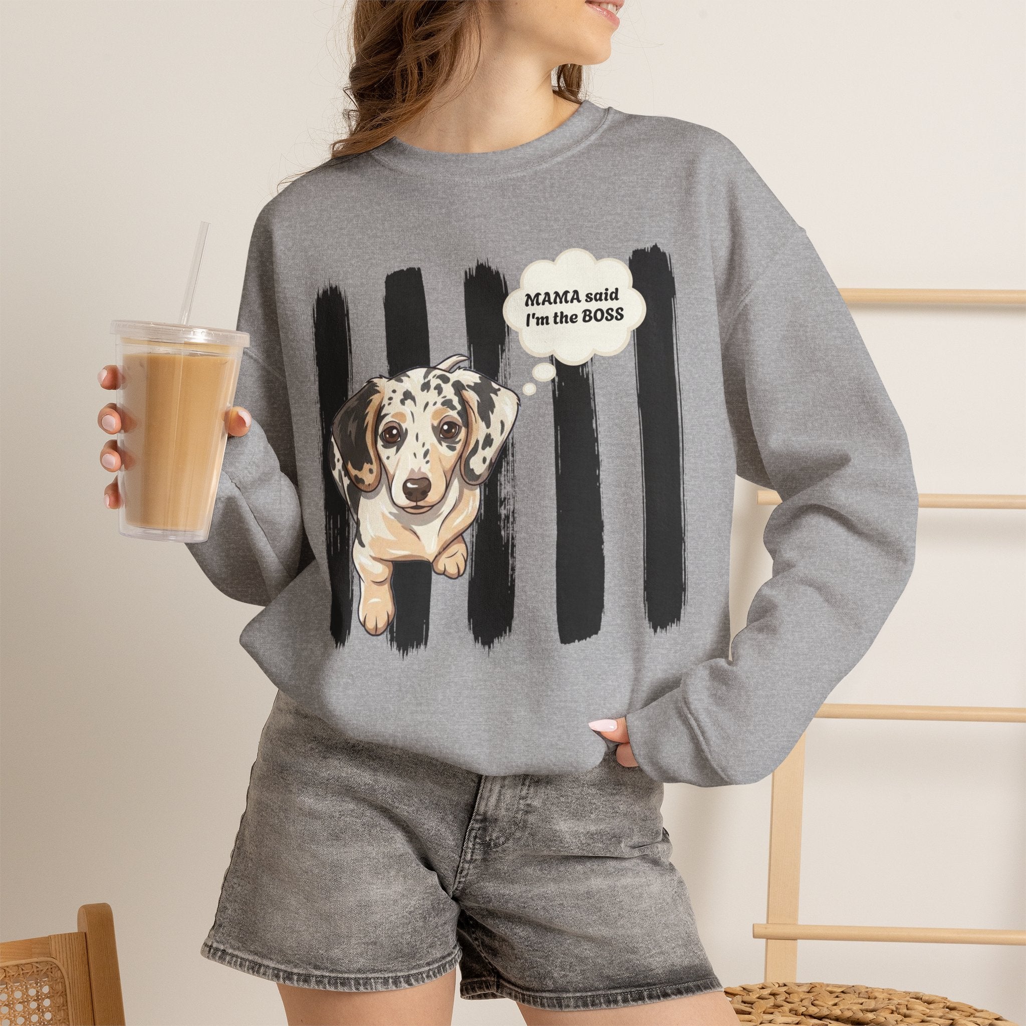 Dachshund Mom Crewneck Sweatshirt – “Mama Said I’m the Boss” Dog Lover Pullover