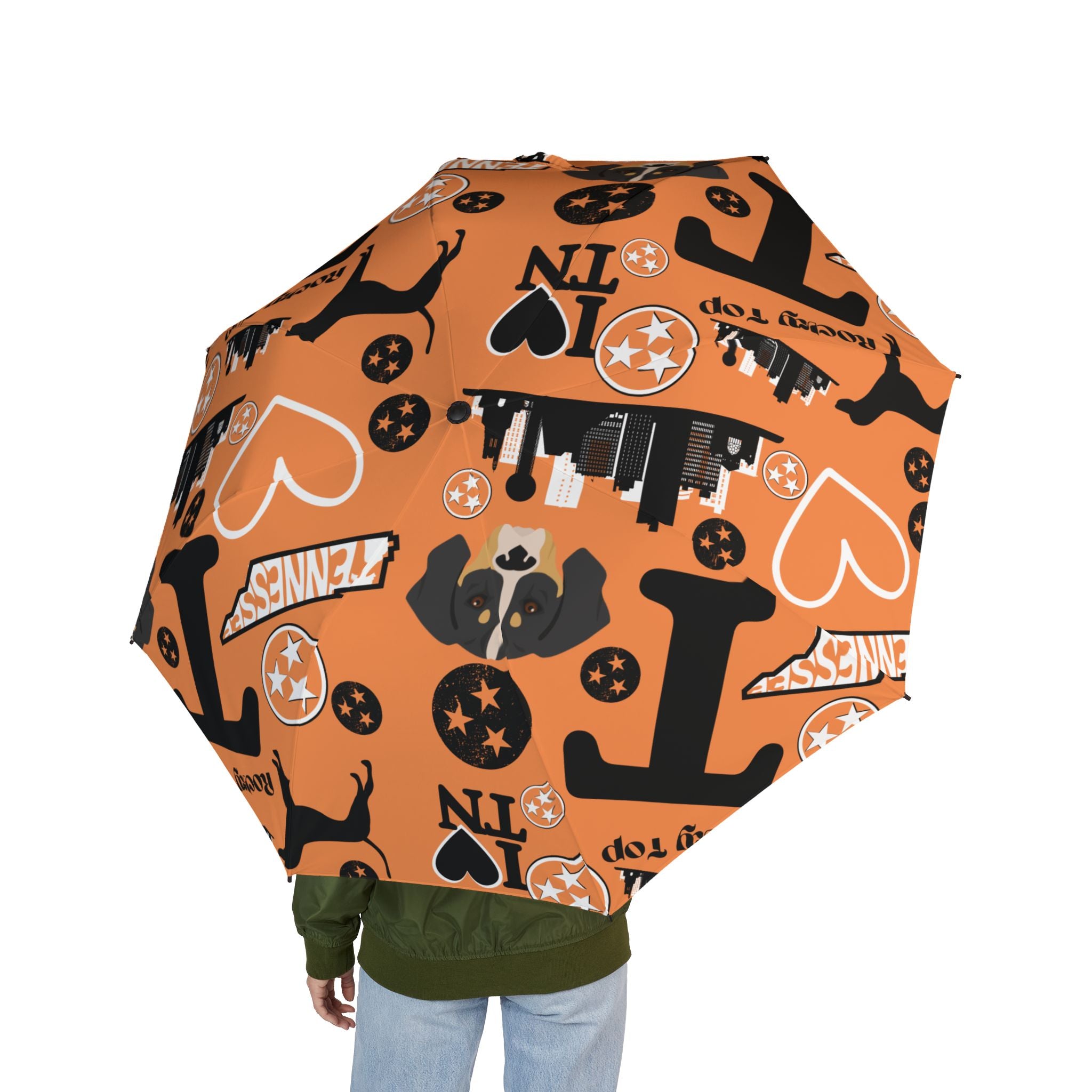 Compact Foldable Umbrella — Orange Tennessee Volunteer Pattern