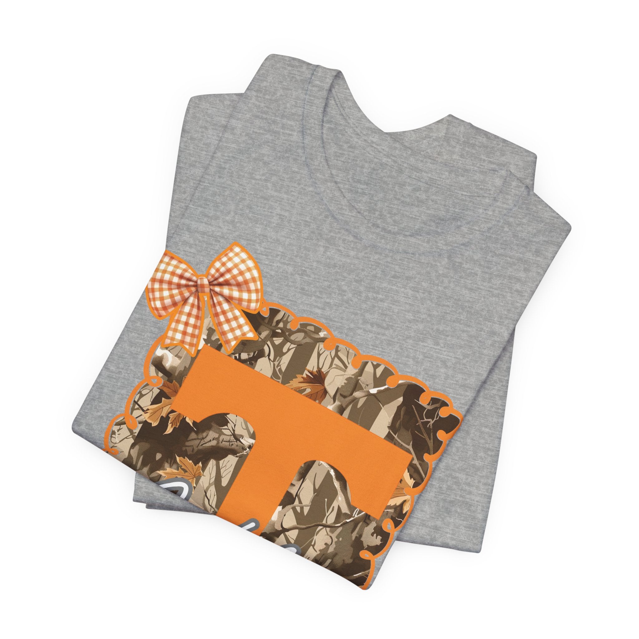 Vols T-Shirt | Orange T monogram, camo frame, gingham bow TN Vols football gift