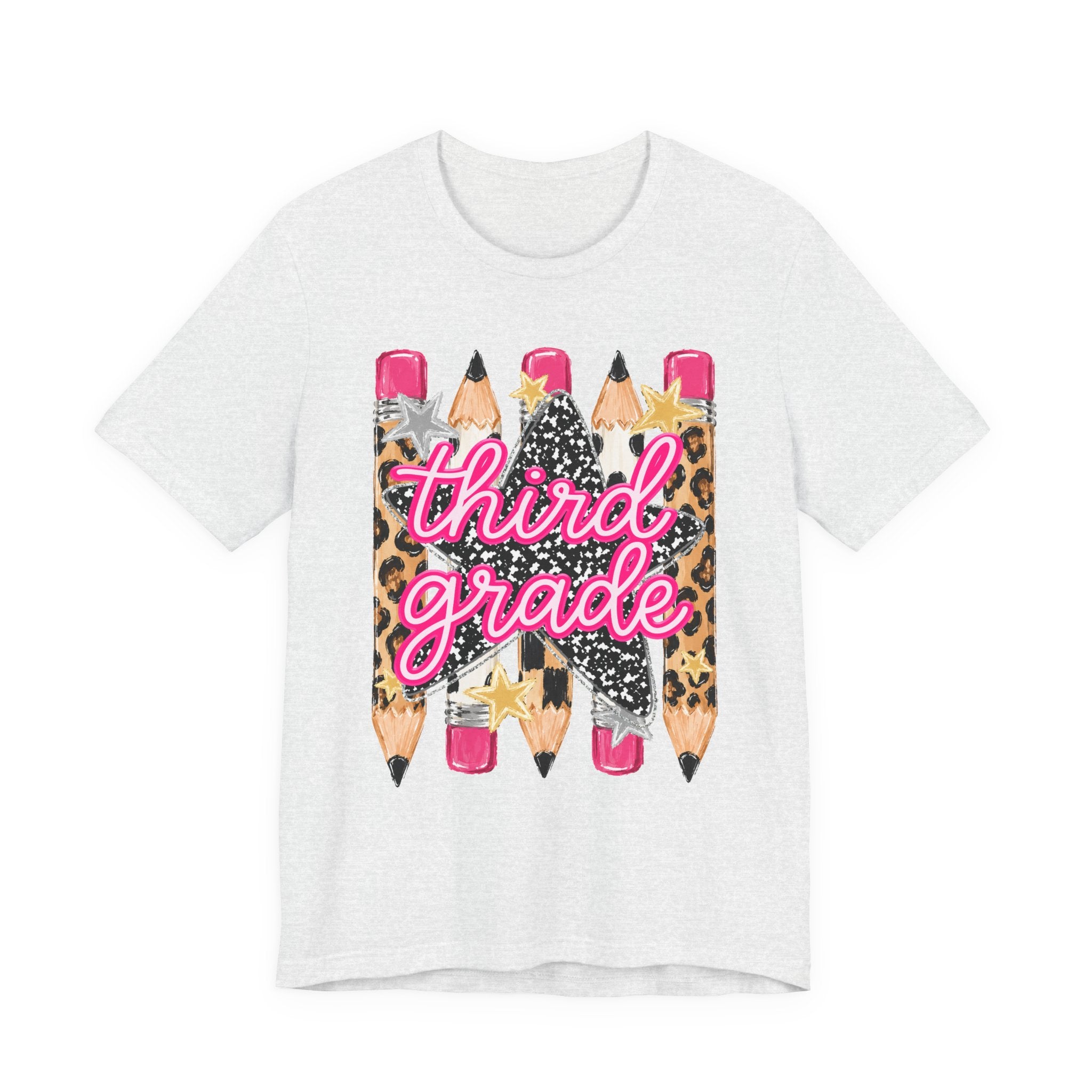 Third Grade Pencils T‑Shirt — Leopard & Glitter Back-to-School Tee