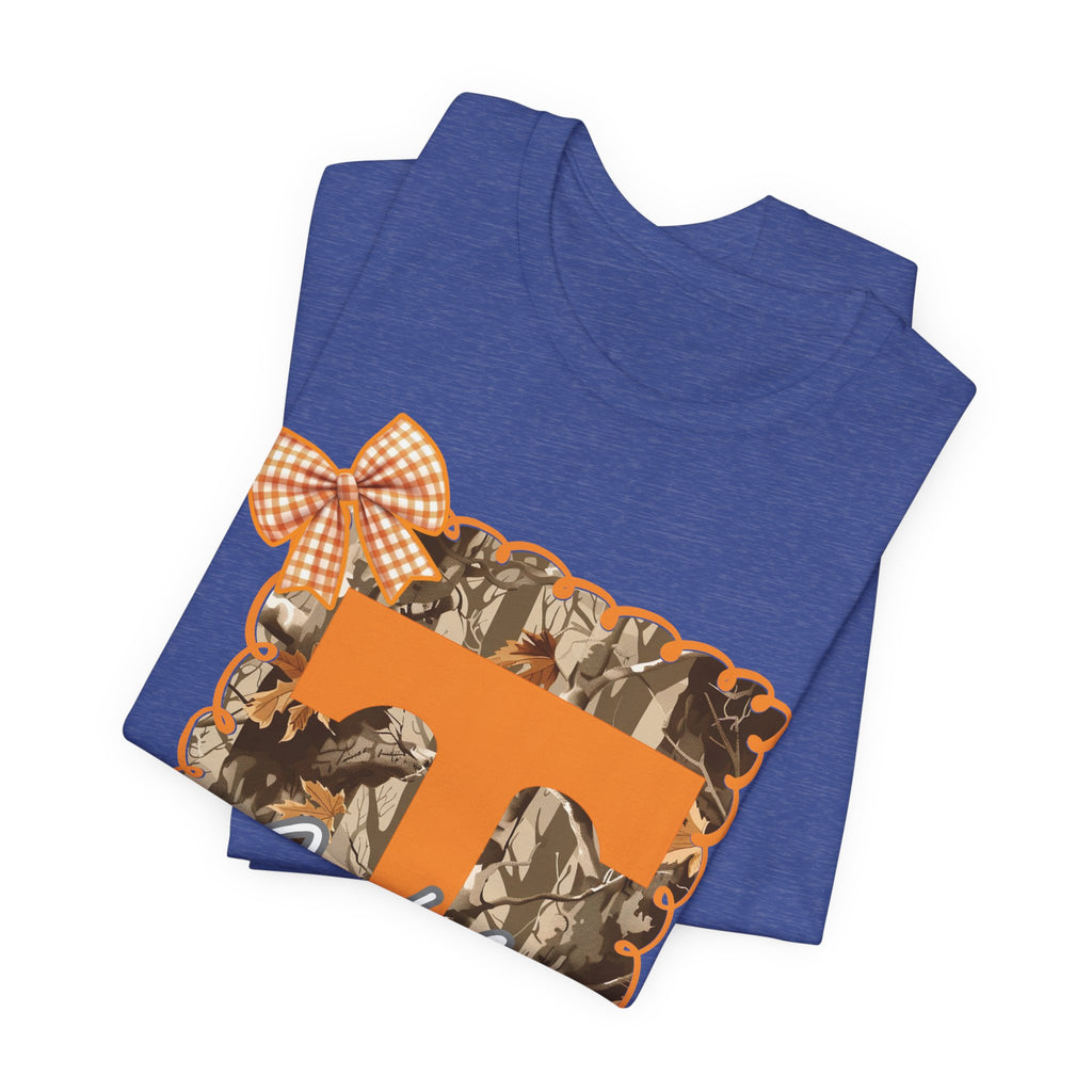 Vols T-Shirt | Orange T monogram, camo frame, gingham bow TN Vols football gift