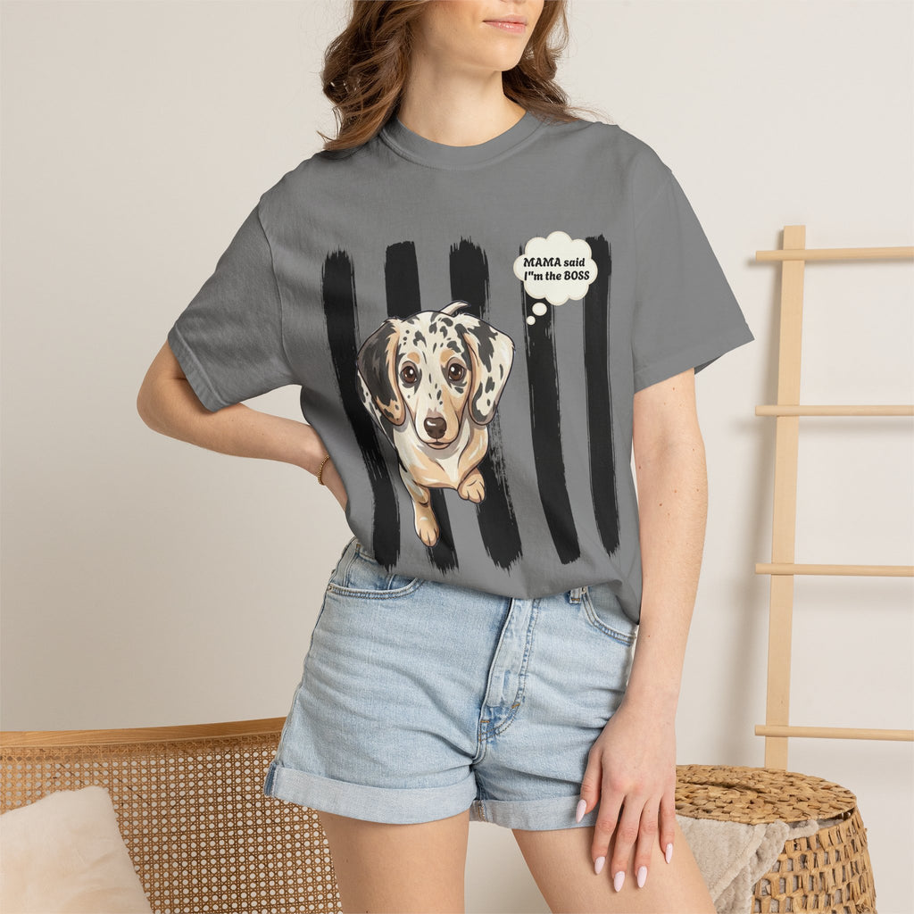 Comfort Colors “Mama Said I’m the Boss” Dachshund Shirt | Funny Dog Graphic Tee