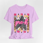 Pre-K Star Pencil T-Shirt — Cute Leopard School Teacher Tee