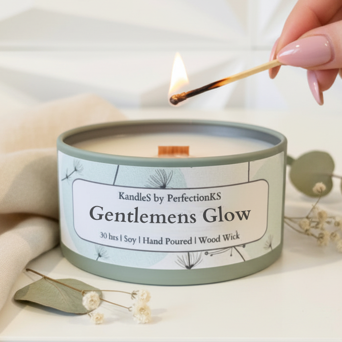 Gentlemen’s Glow Luxury Candle | 8oz Non-Toxic Soy Candle with Wooden Wick | Clean Burn