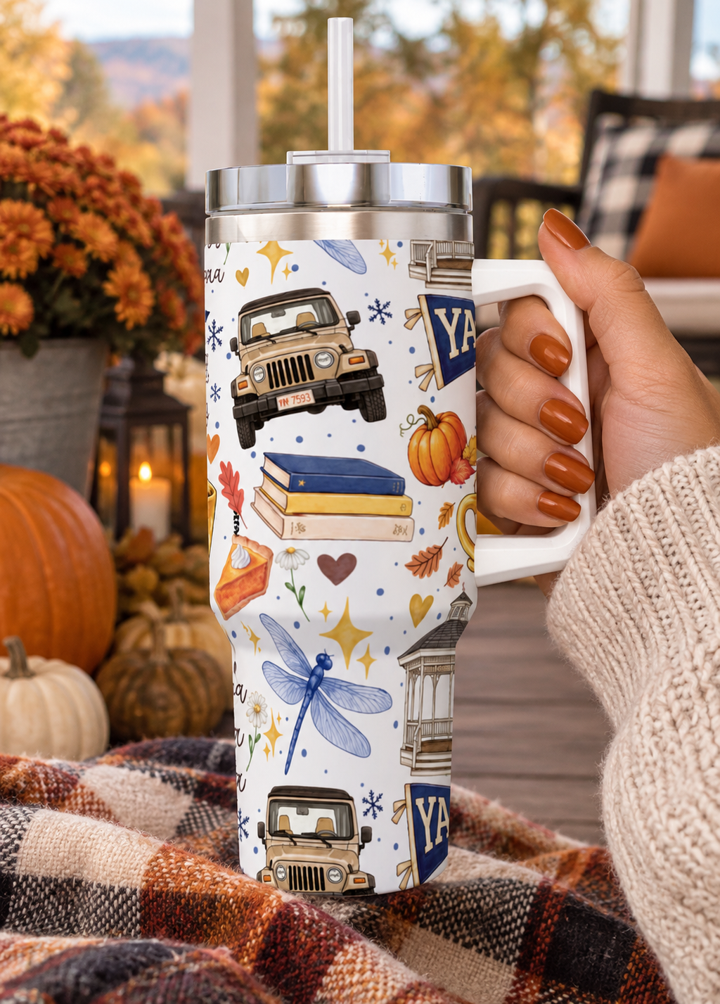 Travel Coffee Mug with Handle and Straw Gilmore Girls Stars Hollow(40oz)