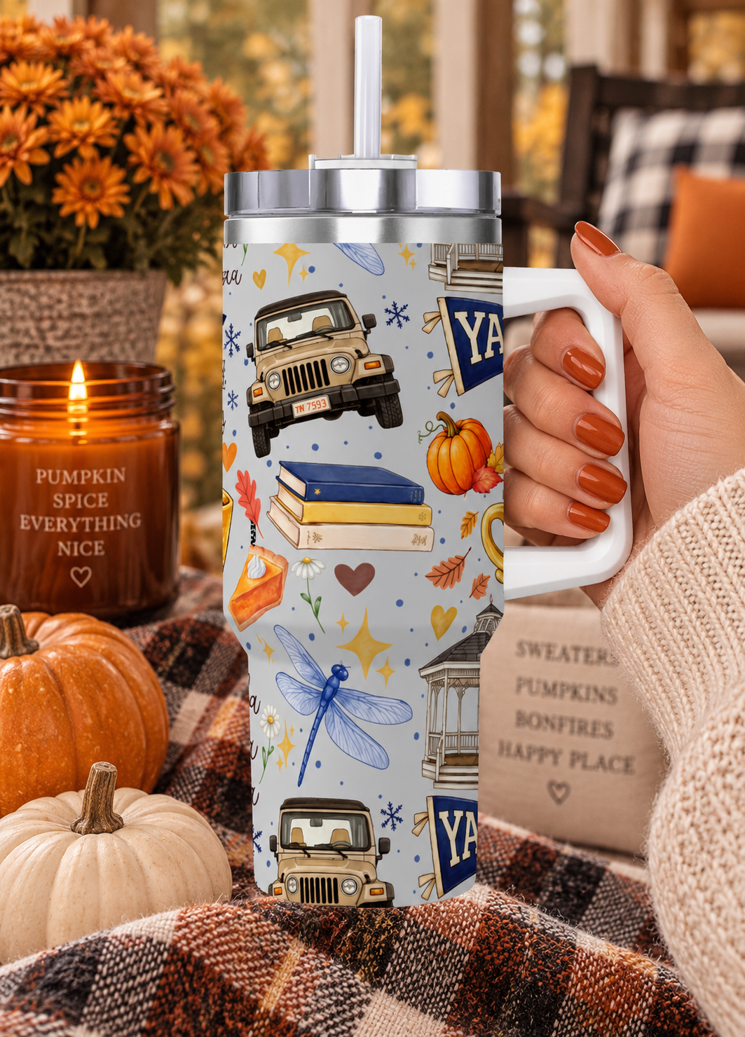 Travel Coffee Mug with Handle and Straw Gilmore Girls Stars Hollow (40oz)