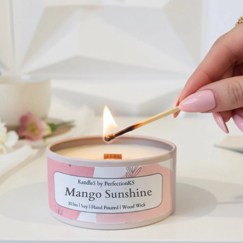 Mango Sunshine Luxury Candle | 8oz Non-Toxic Soy Candle with Wooden Wick | Clean Burn