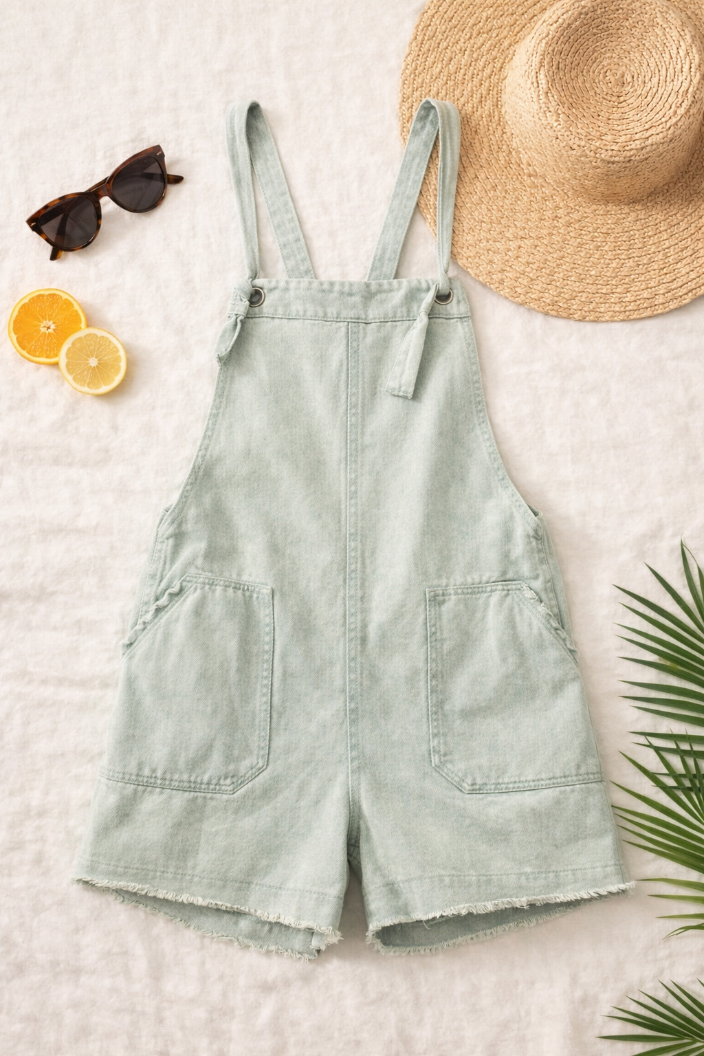 VERY J Washed Frayed Hem Denim Overall