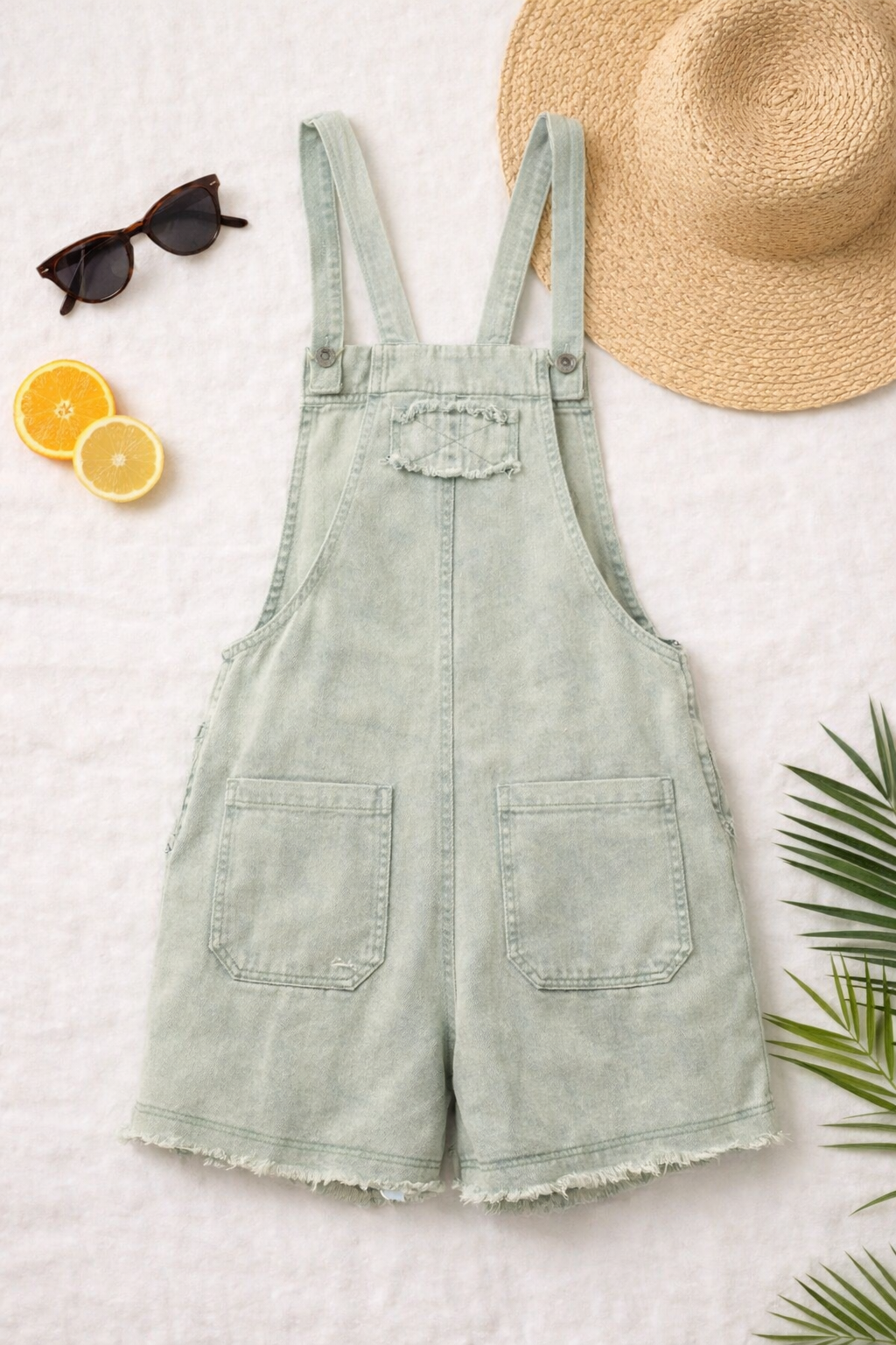 VERY J Washed Frayed Hem Denim Overall
