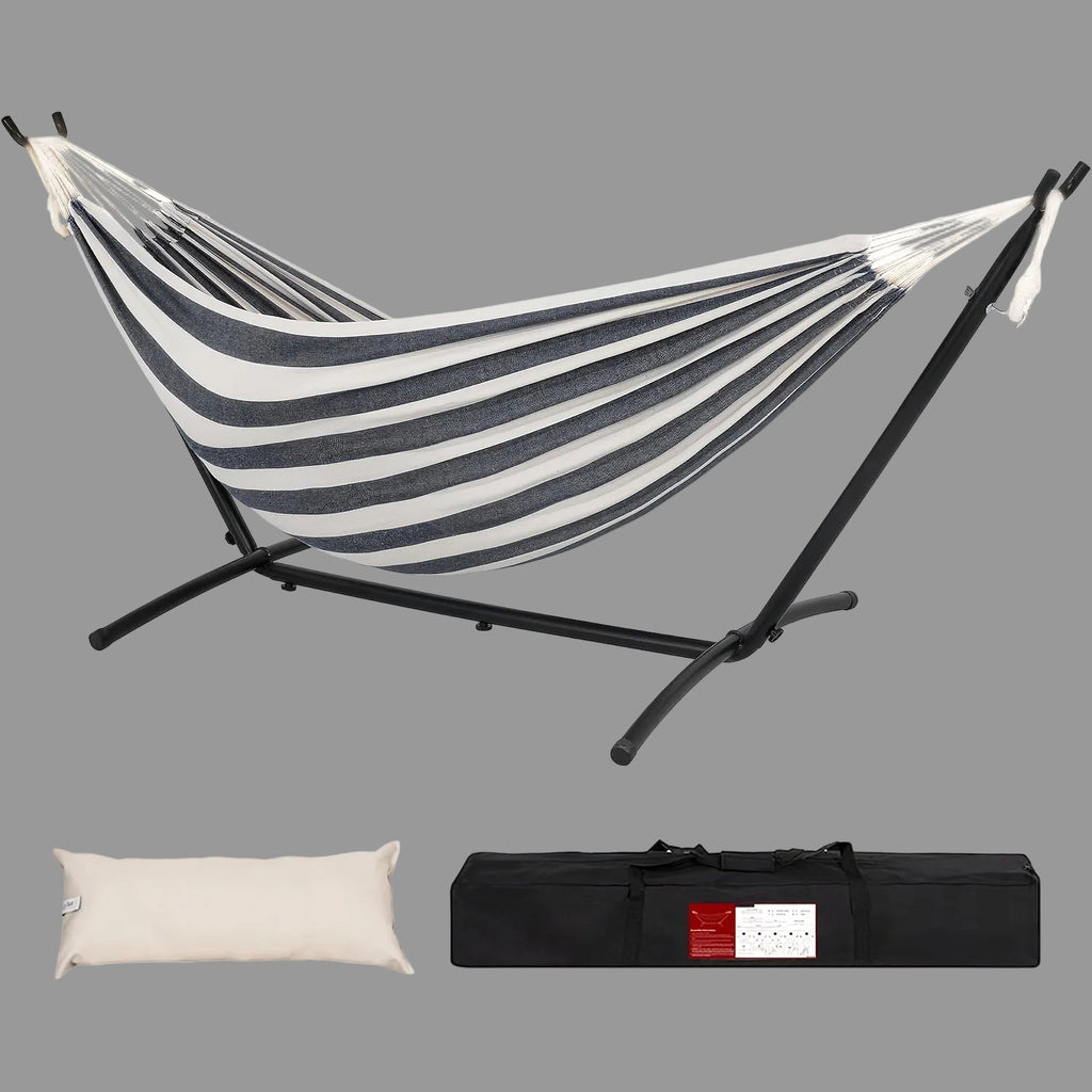 Heavy Duty Double Hammock with Steel Stand 450lbs Portable Outdoor Indoor Blue