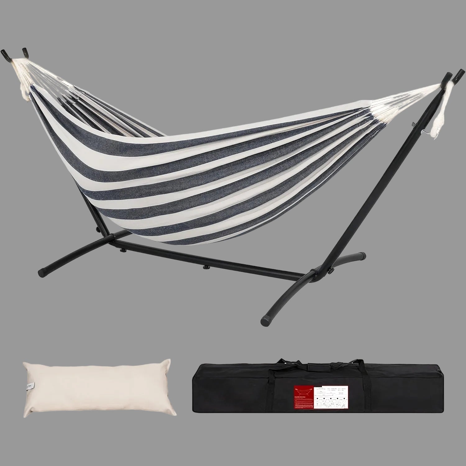 Heavy Duty Double Hammock with Steel Stand 450lbs Portable Outdoor Indoor Blue