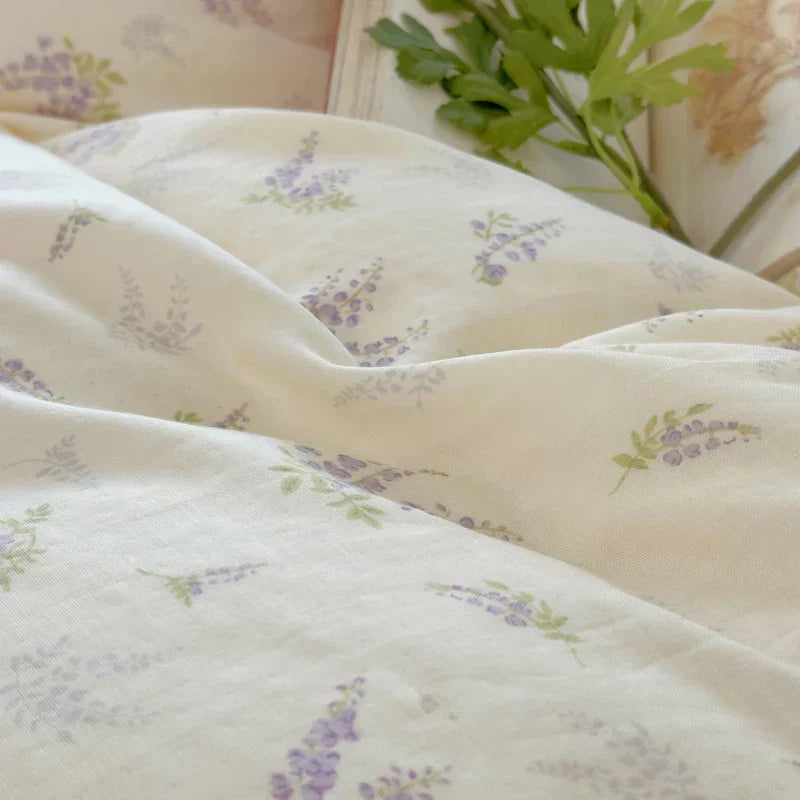 DecorBites™ Lavender Lace Bedding Set: Single Queen Size Duvet, Sheet, Pillowcases
