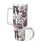 Travel Coffee Mug with Handle and Straw (40oz) BowsBooksCoffeeCheetah