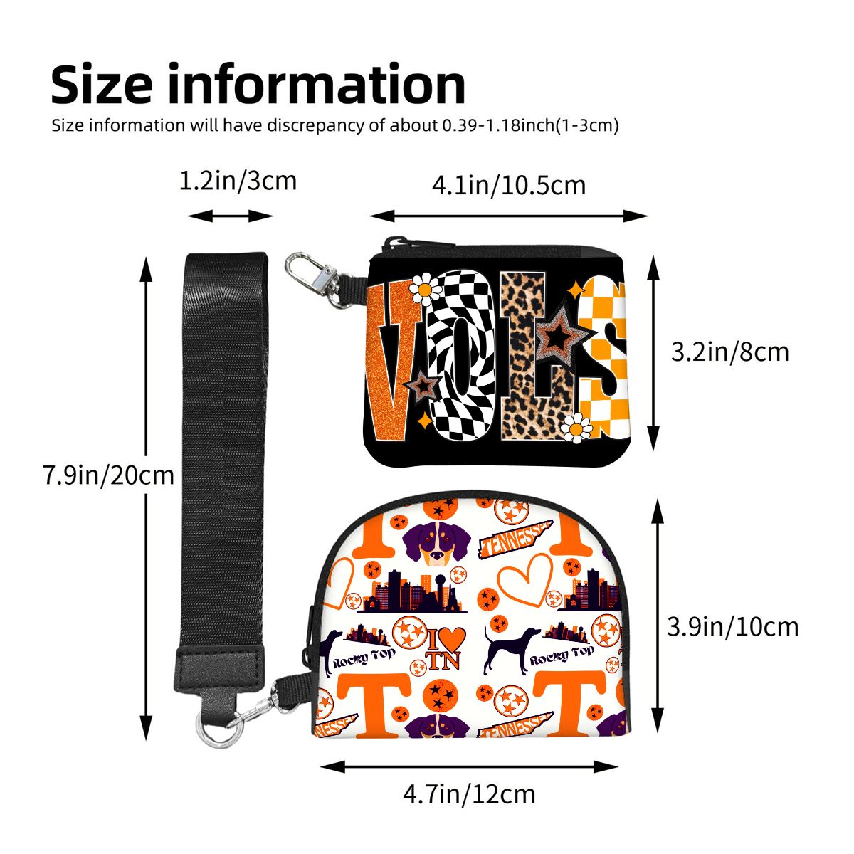 Dual Pouch Keychain Wristlet Wallet SmokeyPreppyBow TennesseeSeamless VOLS