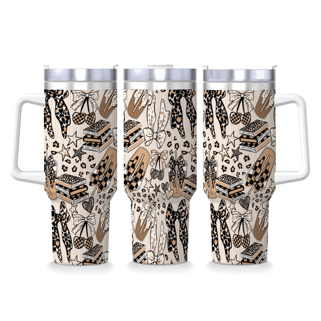 Travel Coffee Mug with Handle and Straw (40oz) BowsBooksCoffeeCheetah