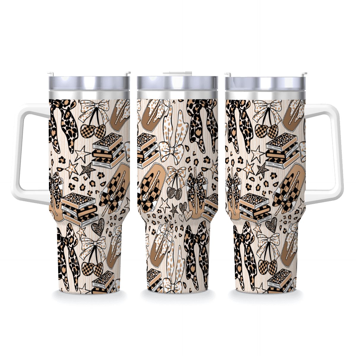 Travel Coffee Mug with Handle and Straw (40oz) BowsBooksCoffeeCheetah