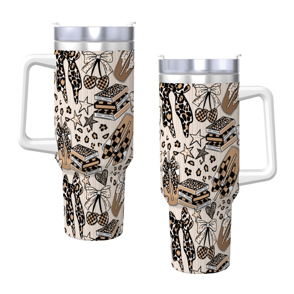 Travel Coffee Mug with Handle and Straw (40oz) BowsBooksCoffeeCheetah