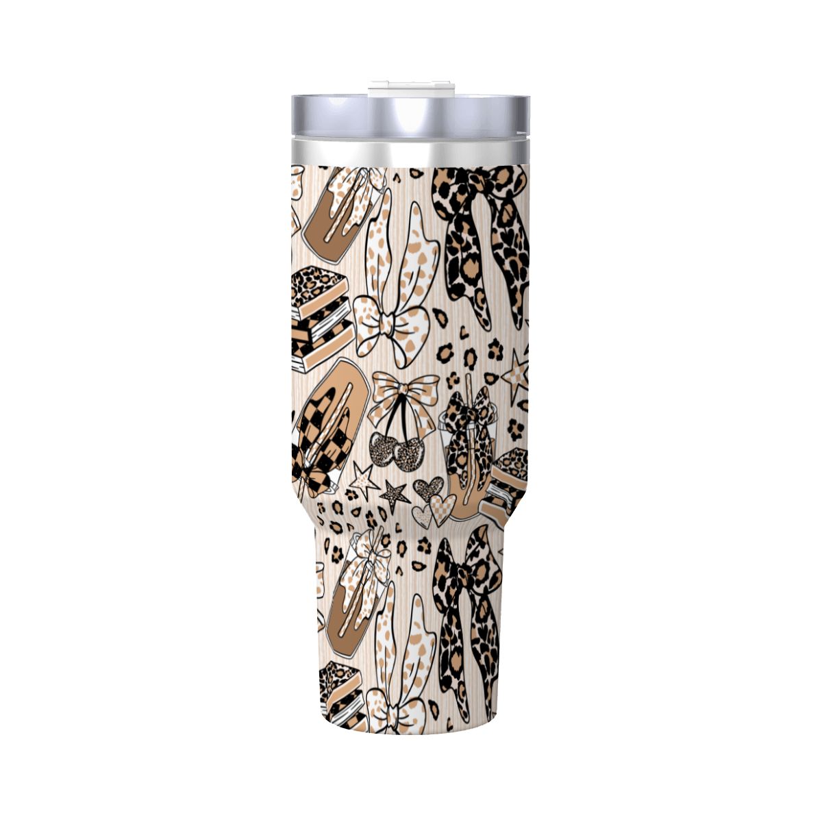 Travel Coffee Mug with Handle and Straw (40oz) BowsBooksCoffeeCheetah