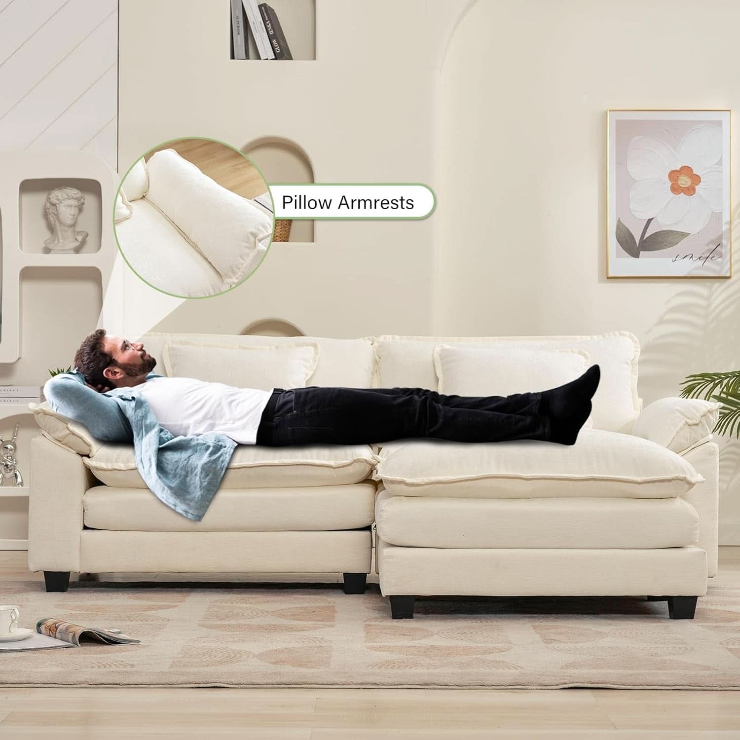 Comfy Cloud Couch Modular Sofa with Ottoman and Pillows