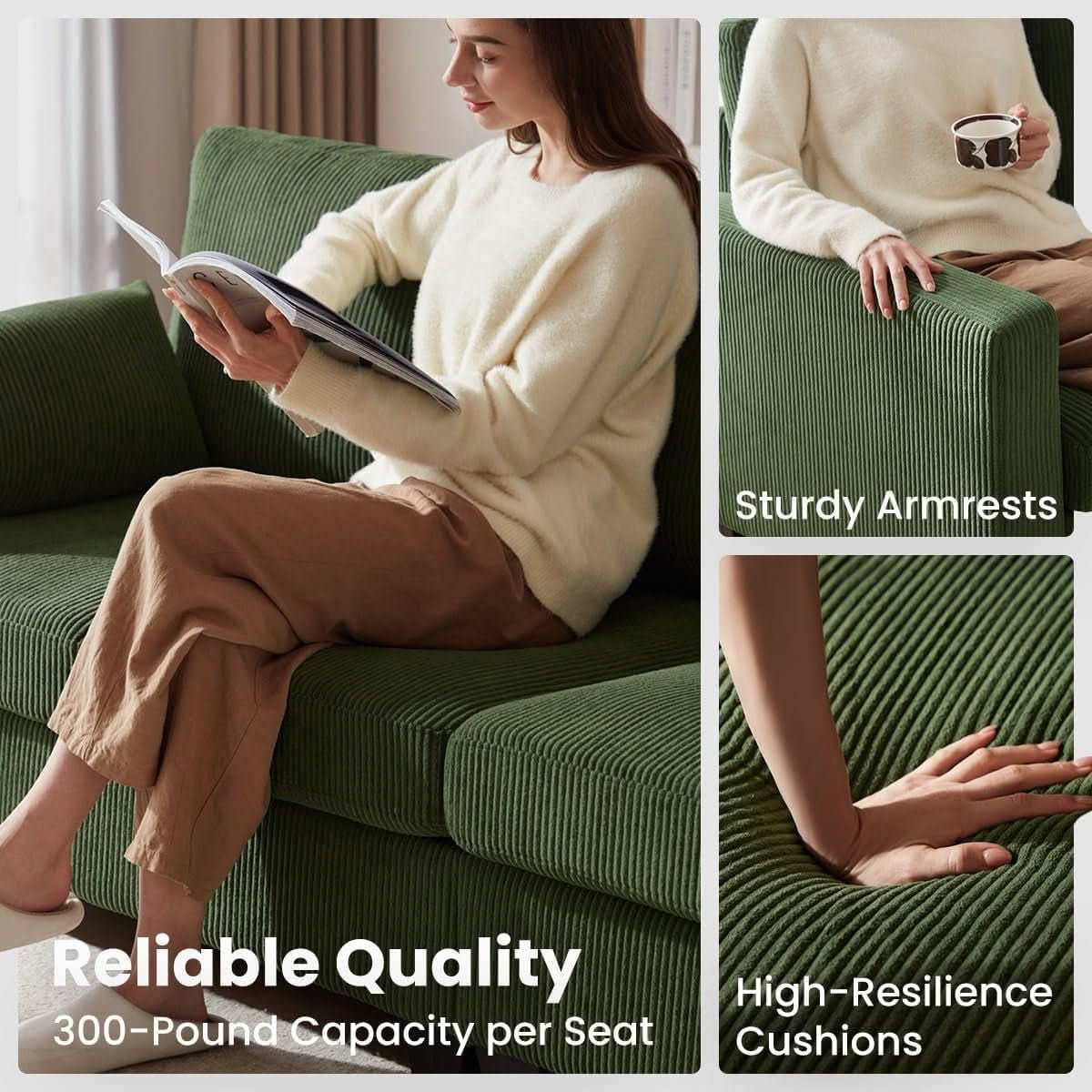 Corduroy Modular L Shaped Couch with Storage Ottoman