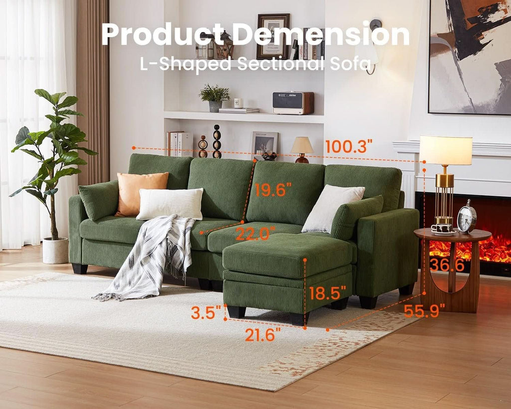Corduroy Modular L Shaped Couch with Storage Ottoman