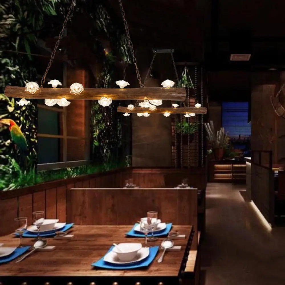 DecorBites™ Country-style Mushroom Chandelier with 12 Wooden Bulbs for Indoor Pendant Lighting