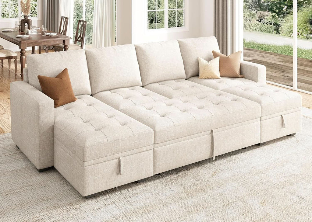 Beige Modular Sleeper Sectional Couch With Storage