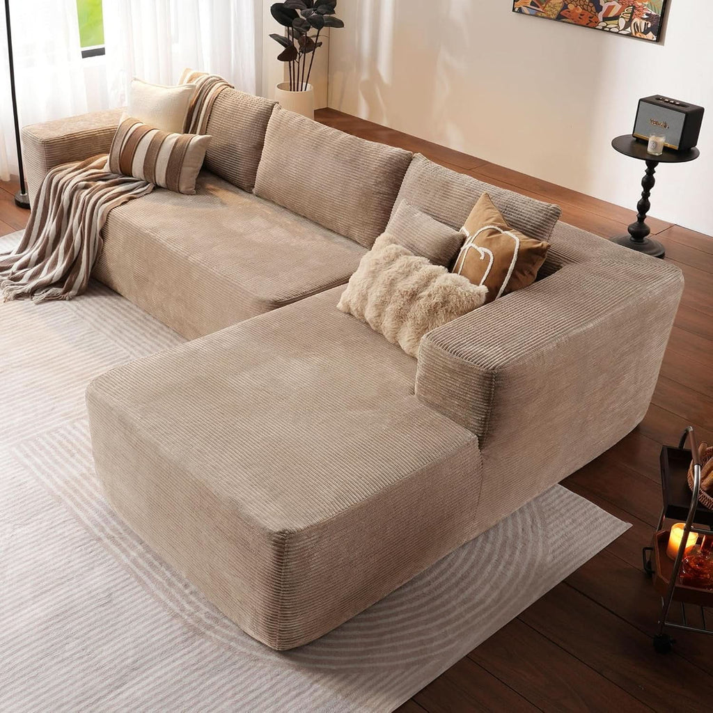 104 Inch Cloud Sectional Couch With L Shaped Chaise Modern Modular Sofa In Camel Corduroy Fabric