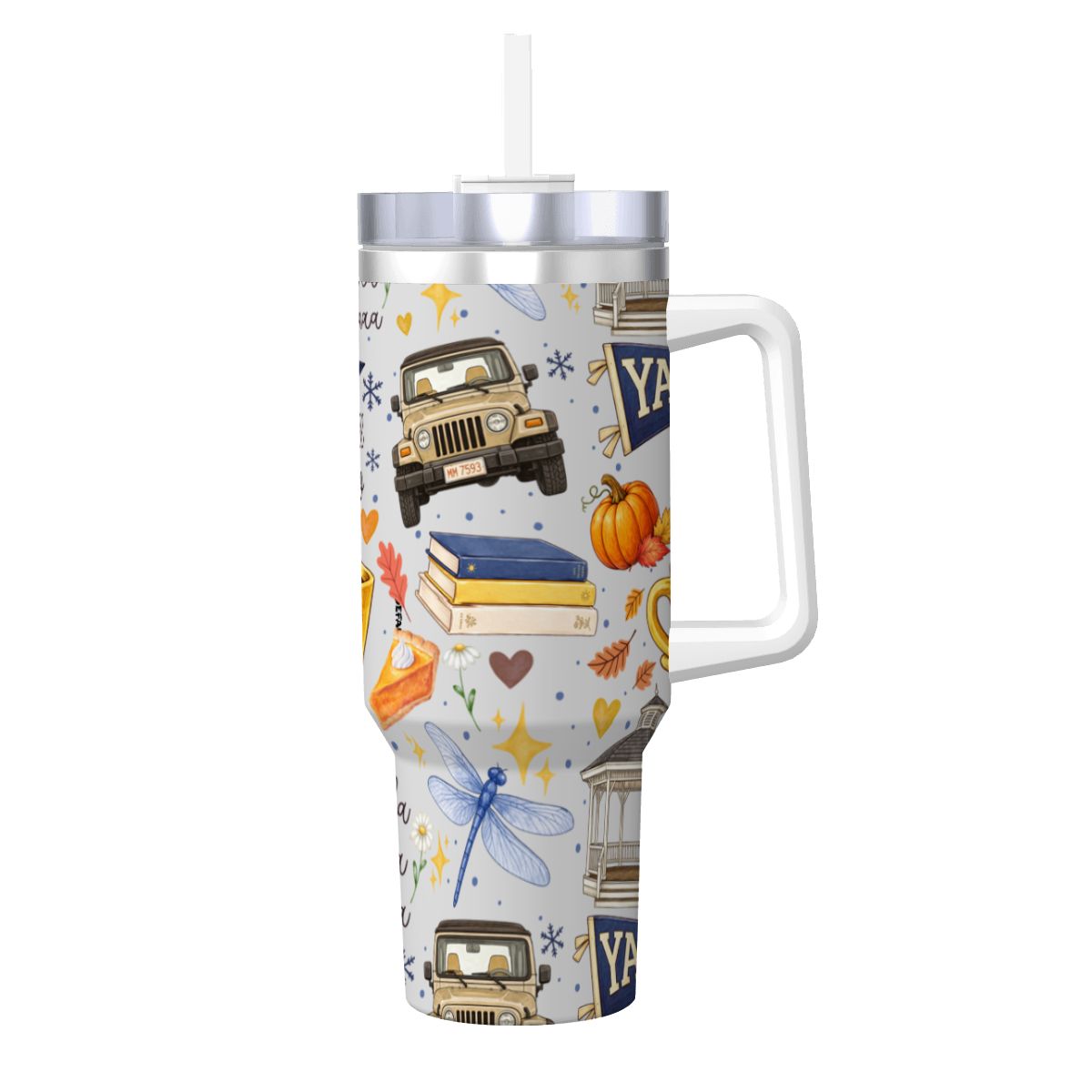 Travel Coffee Mug with Handle and Straw Gilmore Girls Stars Hollow (40oz)