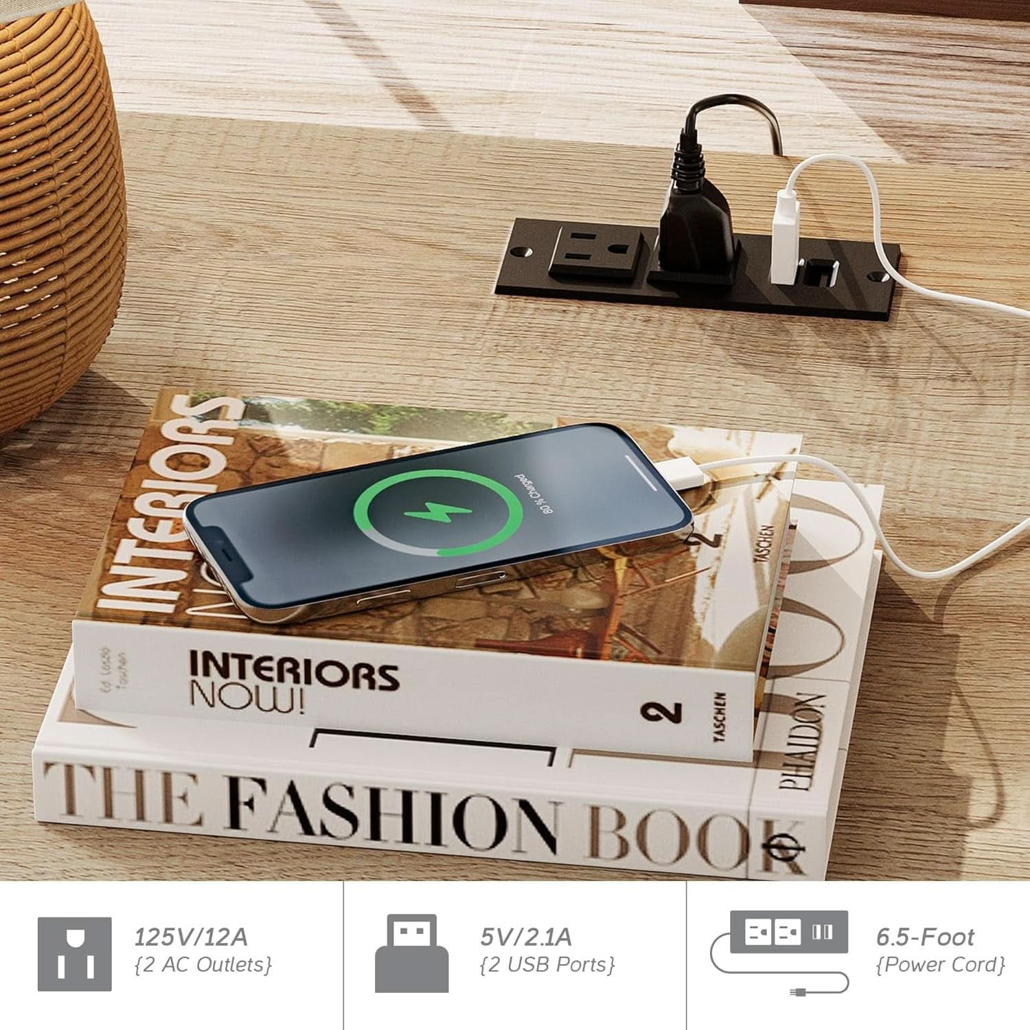 56 Inch Oak Executive Desk With Integrated Charging System