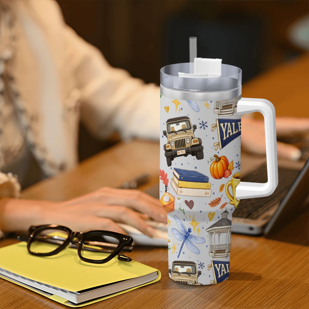 Travel Coffee Mug with Handle and Straw Gilmore Girls Stars Hollow (40oz)