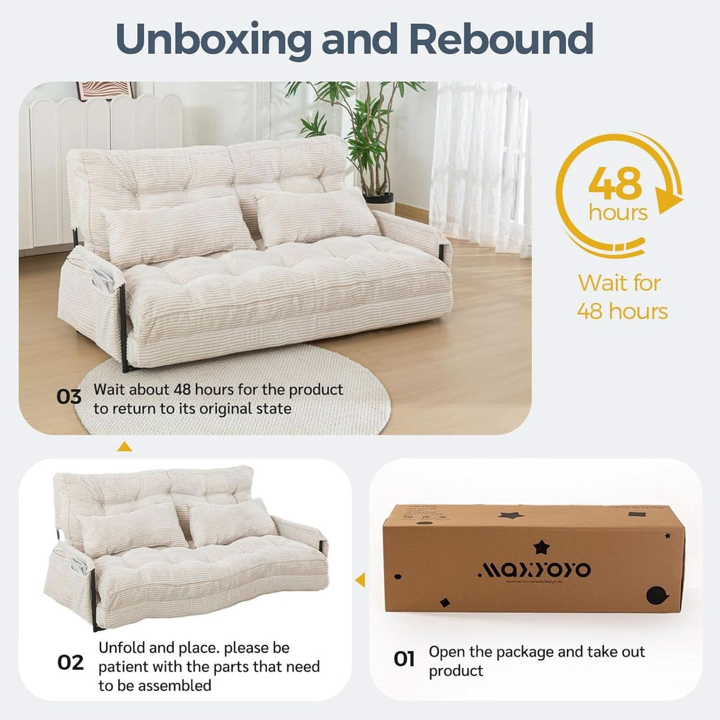 Beige Adjustable Floor Sofa Couch Foldable Sleeper