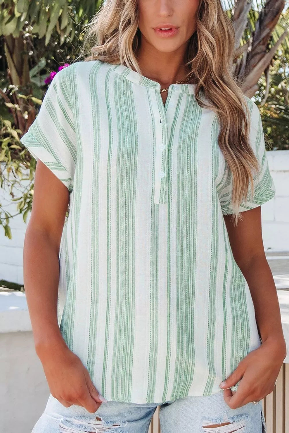 Breathable Gauze Half Button Short Sleeve Casual Blouse