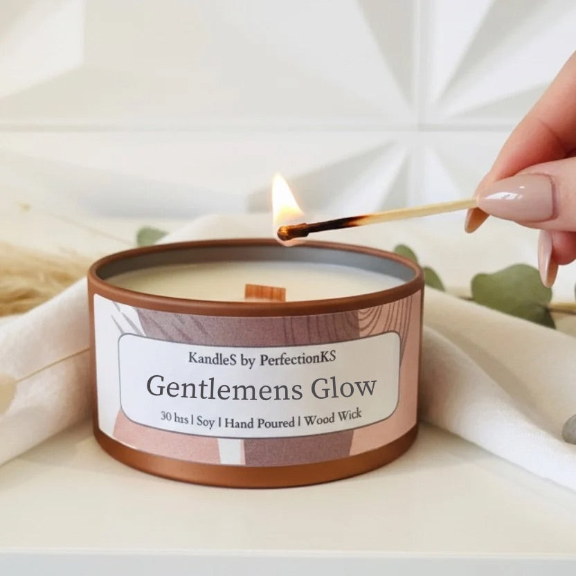 Gentlemen’s Glow Luxury Candle | 8oz Non-Toxic Soy Candle with Wooden Wick | Clean Burn